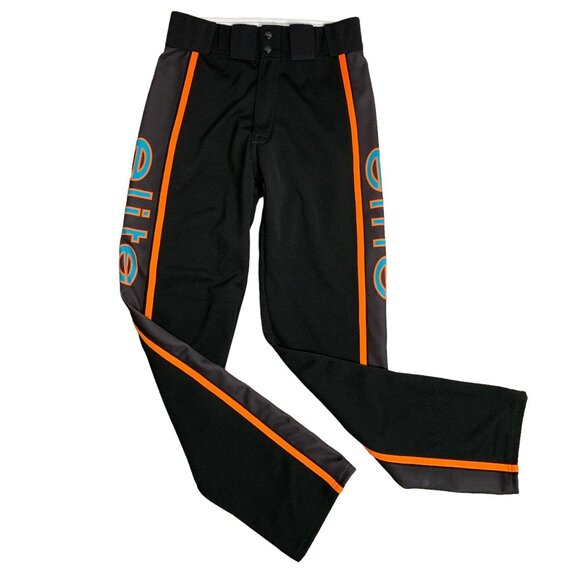 Elite Womens Softball Pants S Black Pockets Snaps Zip Belt Loops Orange Stripes - Picture 1 of 5